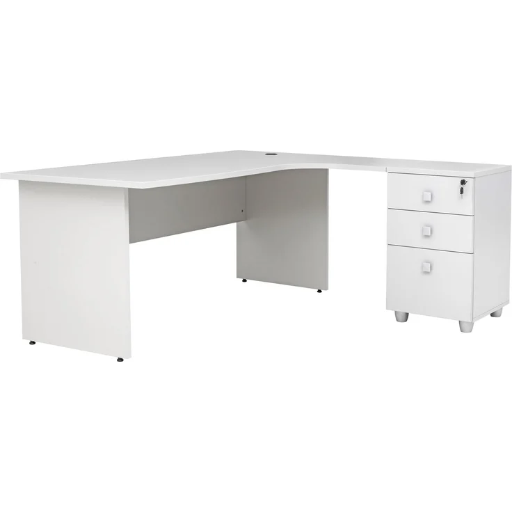 Winkelschreibtisch Dona, Holzfuß, grau Dekor, 180 cm x 120 cm x 74 cm, inkl. Beistellcontainer, rechts gewinkelt – Bild 3