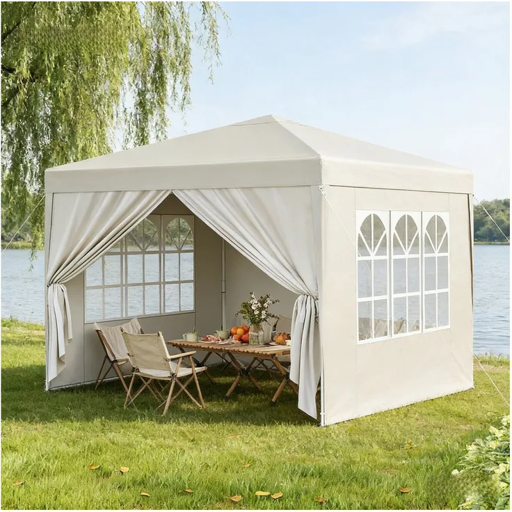 Odikalo Gartenpavillon Faltpavillon 3x3 m, winterfest mit stabiler Metallrahmen-Konstruktion und UV-beständigem 210D Silber-Oxford-Stoff, höhenverstellbar, ideal für Events und Hochzeiten