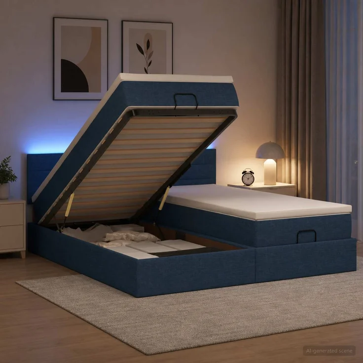 vidaXL Ottoman-Bett mit Matratze und LED Blau 200 x 200 cm Stoff 3457265 – Bild 4