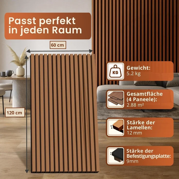 Akustik-Wandpaneel 8er Set Vang 120x60 cm Teakoptik [NEU. HOLZ] – Bild 2