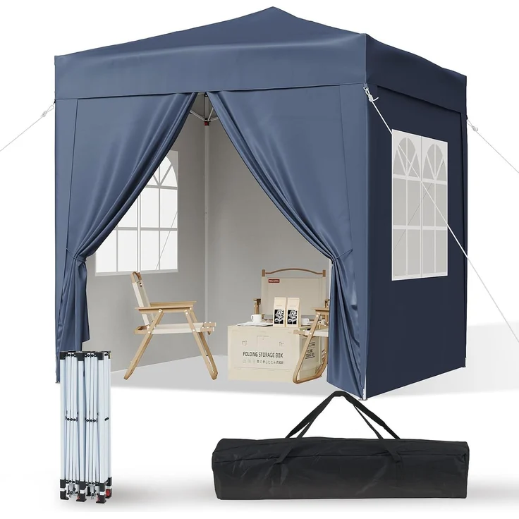 Aoxun Pop Up Pavillon 2x2m Wasserdicht mit 4 Seitenwänden, Metallrahmen-Schutzzelt, Höhe Verstellbar, Faltpavillon 2x2 mit Tragetasche für Camping Party, Blau – Bild 1