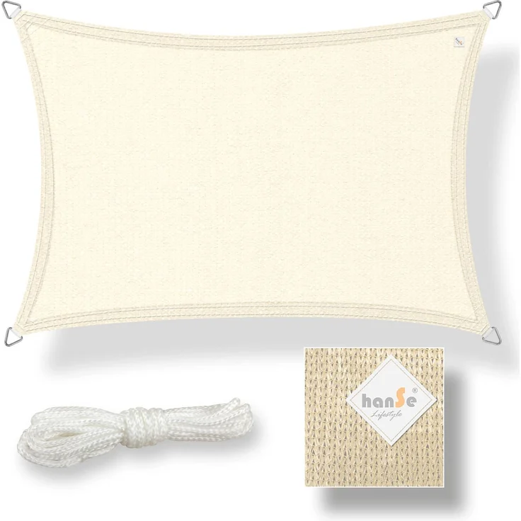 Sonnensegel HDPE Rechteck 3x4m Creme UV-Schutz Wetterfest Garten Terrasse Balkon – Bild 1
