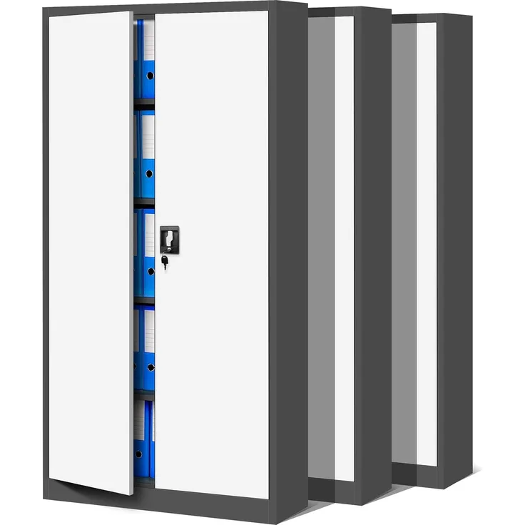 Jan Nowak 3er Set Aktenschrank C001 Metallschrank Stahlschrank Werkzeugschrank Büroschrank Lagerschrank Universalschrank Pulverbeschichtung Flügeltüren 185 x 90 x 40 cm (anthrazit/weiß)