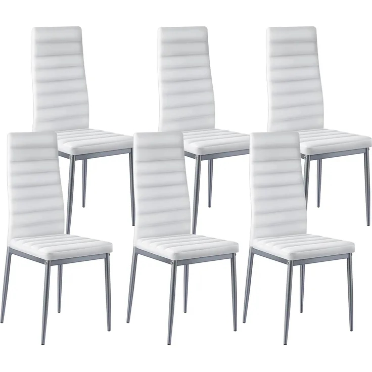 VEVOR moderner Esszimmerstuhl (6 STK.) eleganter gepolsterter Leder-Beistellstuhl (136 kg belastbar) für Esstische, platzsparender Küchentischstuhl mit dicken Kissen & Metallbeinen, Weiß Cafeteria