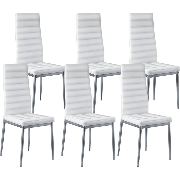 VEVOR moderner Esszimmerstuhl (6 STK.) eleganter gepolsterter Leder-Beistellstuhl (136 kg belastbar) für Esstische, platzsparender Küchentischstuhl mit dicken Kissen & Metallbeinen, Weiß Cafeteria – Bild 1