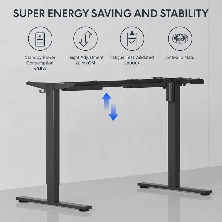 FLEXISPOT Höhenverstellbarer Schreibtisch Basic Plus 120x60 cm mit Haken und Memory-Handsteuerung-Sitz-Stehpult für Büro & Home-Office (Schwarz) – Bild 5