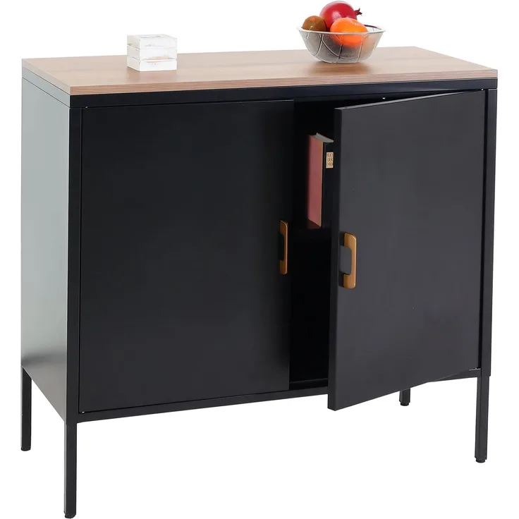 Kommode HWC-L84, Sideboard Schrank Anrichte, 2 Türen Metall 90x90x40cm, Melamin beschichtet ~ schwarz