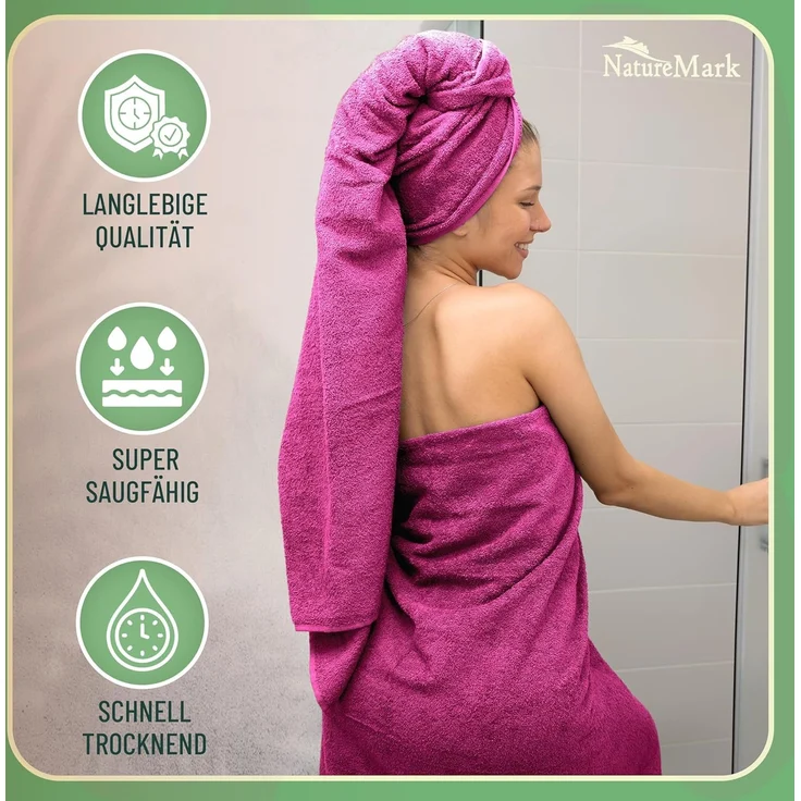 GREEN MARK Textilien 10 TLG. FROTTIER Handtuch-Set mit verschiedenen Größen 4X Handtücher, 2X Duschtücher, 2X Gästetücher, 2X Waschhandschuhe | Farbe: Pink | Premium Qualität – Bild 4