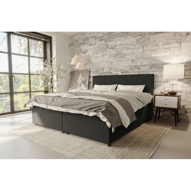 99rooms Kira Boxspringbett Strukturstoff NEVE Schwarz 140x200 cm – Bild 2