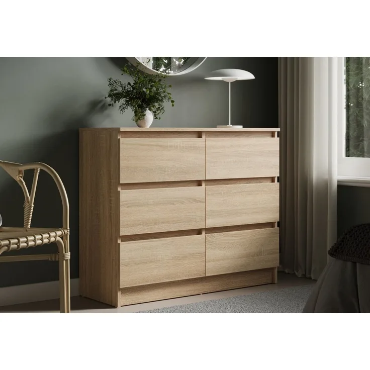 Home Collective Kommode mit 6 Schubladen 95, 120, 140, 160 cm breit Holz Schrank (Highboard Anrichte Schlafzimmer Wohnzimmer Flur Büro Organizer), Kommode 140 cm breit Kommode Sideboard, Sonoma