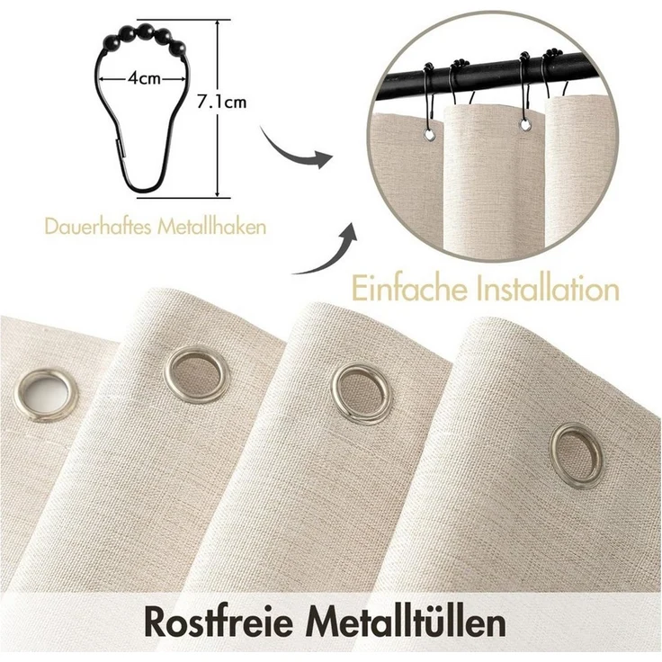 FOUORTUNATE-BEE Duschvorhang Duschvorhang Beige mit gewelltem Muster und schwarzem Rand Breite 120 cm (wasserdicht, schimmelresistent, waschbar) – Bild 3