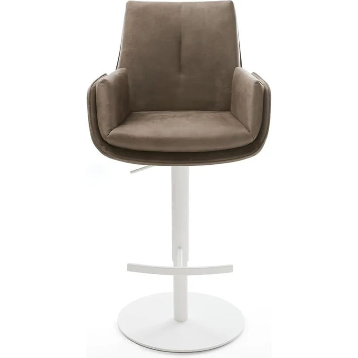 Barstuhl Clea-Flex Mikrofaser Taupe Vintage Drehfuß höhenverstellbar Metall Weiß – Bild 3