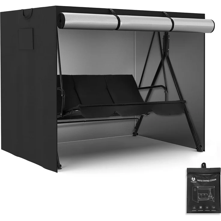M MCombo Hollywoodschaukel Abdeckung 2-3 Sitzer, Abdeckplane Wasserdicht & UV-Beständig für Gartenschaukel 8003 8007, Reißfeste Schutzhülle 4001 (Oxford, Schwarz) – Bild 1