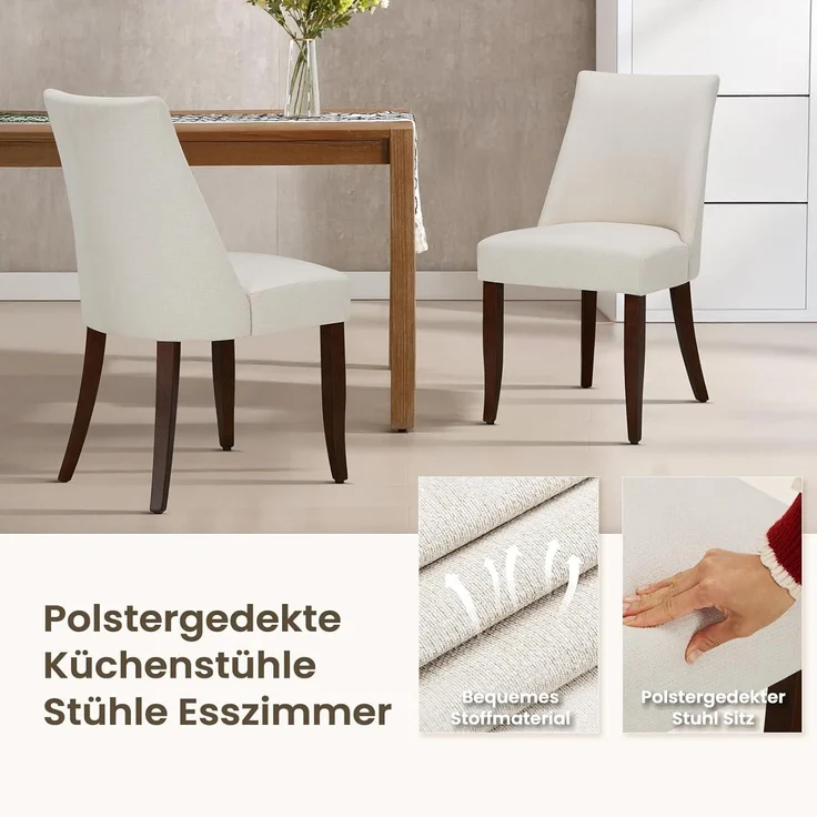 COLAMY Esszimmerstühle 2er Set, Küchenstuhl Polsterstuhl Stühle mit Rückenlehne, Moderne Stoff Dining Chairs mit Holzbeinen für Esszimmer, Küche, Restaurant mit Holzbeinen, Beige – Bild 5