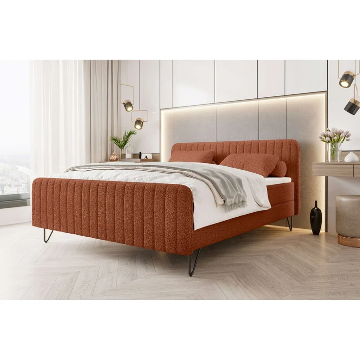 99rooms Lucio Boxspringbett Boucle-Stoff ANTHOLOGY Terracotta 140x200 cm – Bild 1