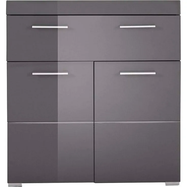 Lomadox Kommode ALTENA-19, Badezimmer 2-türig in Grau Hochglanz, B/H/T: ca. 73/79/71 cm