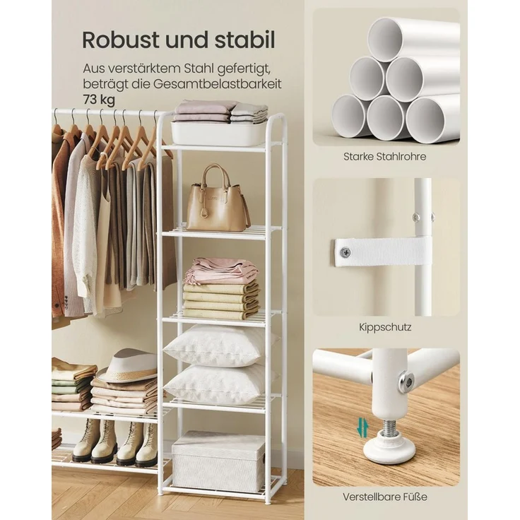 SONGMICS Kleiderständer, offener Kleiderschrank, Kleiderstange, Garderobenständer mit Ablagen, Garderobe aus Metall, freistehend, 29 x 112 x 158,4 cm – Bild 3