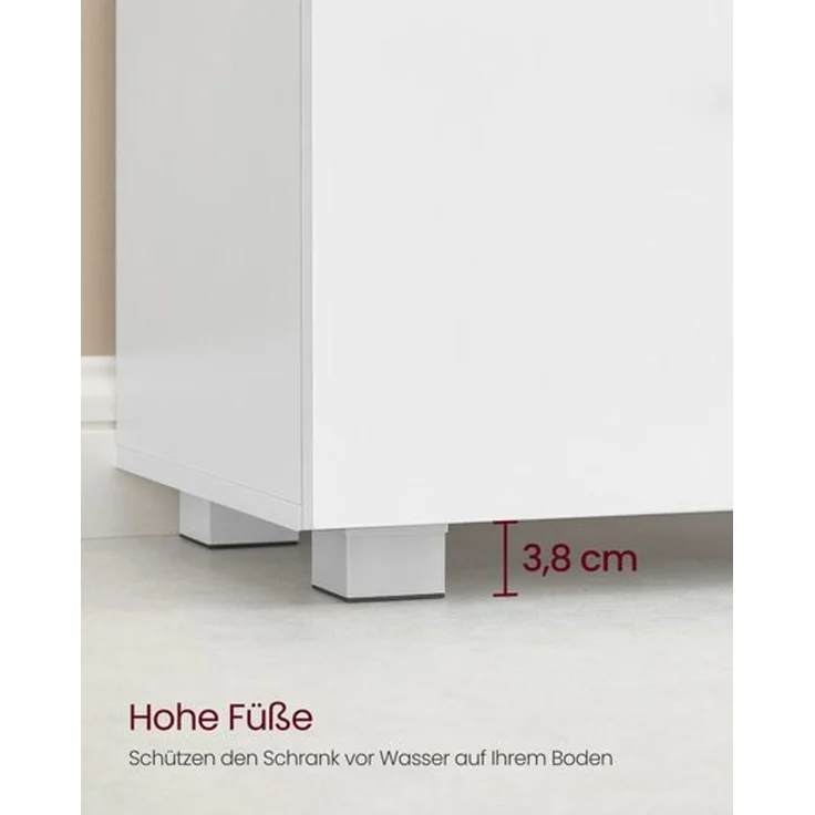 VASAGLE Unterschrank mit Schubladen, Badschrank mit hohen Füßen, Aufbewahrungsschrank, 60 x 30 x 63,8 cm, weiß – Bild 4