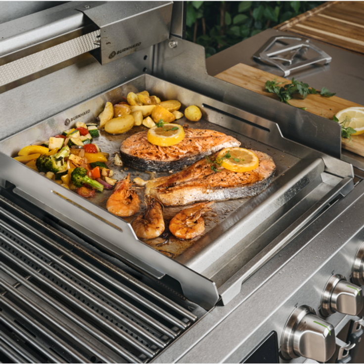 BURNHARD® Premium Plancha Grillplatte Edelstahl für Gasgrill GRANT – massive 4 mm Grillfläche, hoher Rand & Fettauffangschale, spülmaschinenfest - Schwarz - #946371 – Bild 4