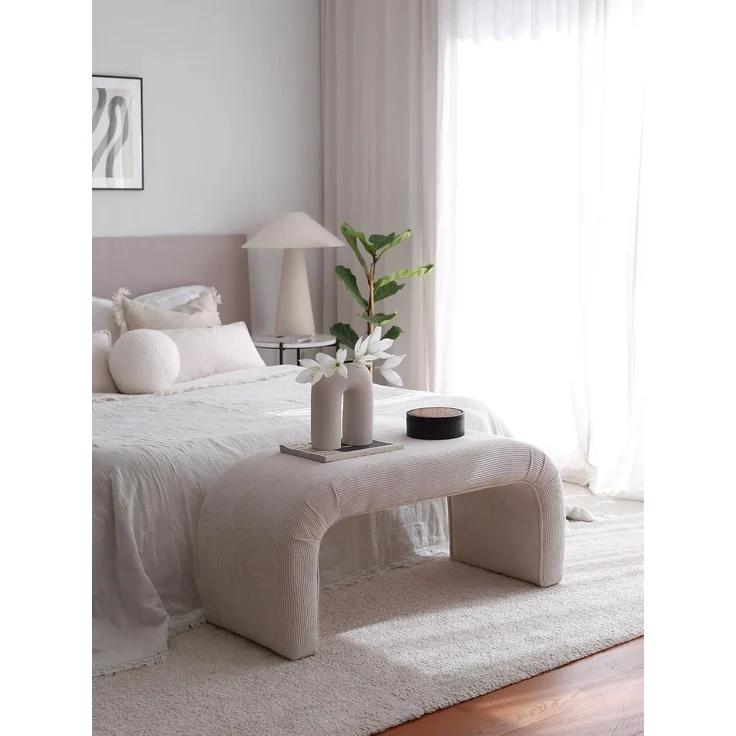 Atelier Del Sofa Elegant Pouffe with Beech Frame, Velvet Corduroy, 106 x 45 x 46 cm | 100% Polyester, Stylish Grey & White Design | Perfect for Modern Living Spaces – Bild 5