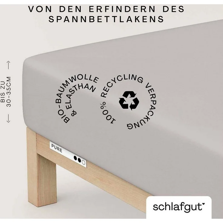Schlafgut 'Pure' Spannbettlaken, Gummizug: rundum, für Matratzen bis 30cm Höhe, Bio-Baumwolle mit Elasthan, Grey Light, M 120x200 cm - 130x220 cm – Bild 1