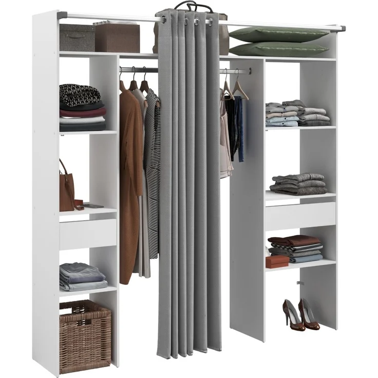 Parisot Kleiderschrank mit Vorhang Combi in weiß und grau 198 cm – Bild 3