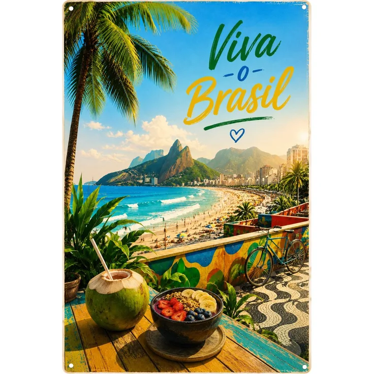 AstraDesign Blechschild 20x30cm - Viva o Brasil Strand & Rio Flair – Metall – Mehrfarbig – AD0495