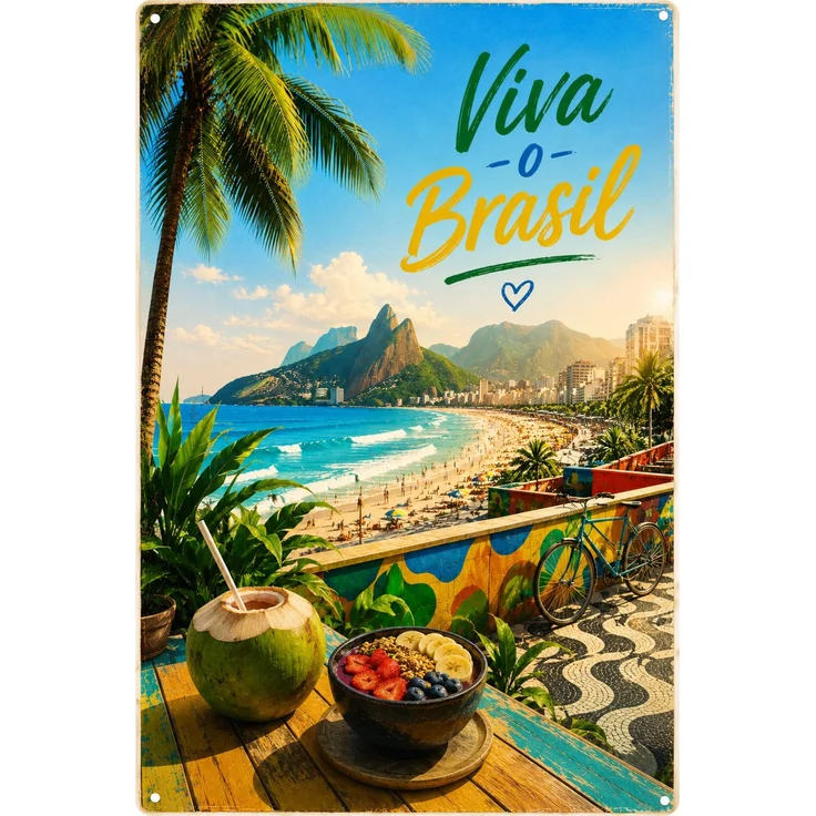 AstraDesign Blechschild 20x30cm - Viva o Brasil Strand & Rio Flair – Metall – Mehrfarbig – AD0495 – Bild 1