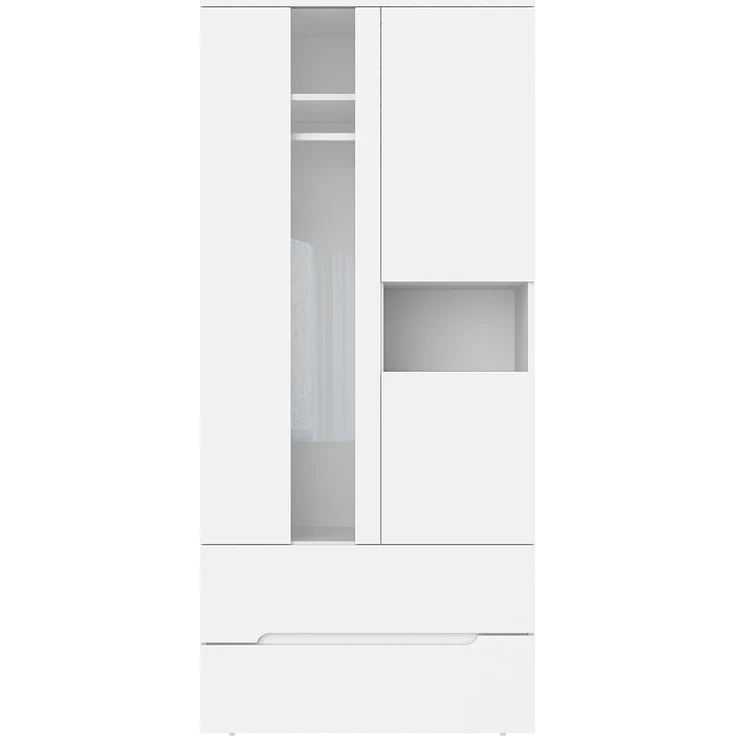 Rayofly-Kleiderschrank mit LED-Licht, 3 Türen, 1 Kleiderstange, 2 Schubladen, 6 Ablagefächer, Weiß, H 200cm x T 90cm x B 50cm – Bild 5