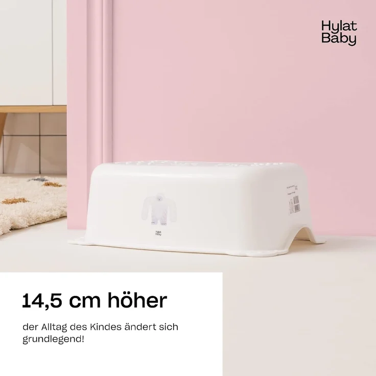 Hylat Baby Tritthocker Kinder - Stabil & rutschfest, Gummiert, Leicht - Für Kinder ab 3 Jahren, bis 40 kg - Weiß mit Yeti-Motiv – Bild 2