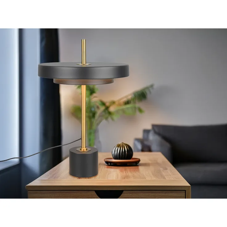 Dimmbare LED Tischlampe KEATON im modernen Design, Schwarz Gold, Höhe 45,5cm