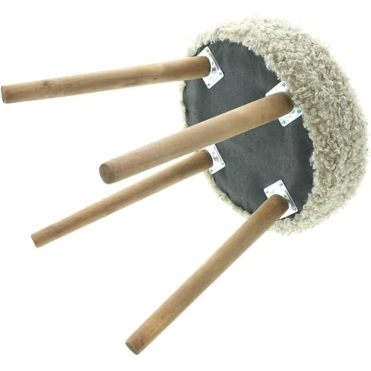 Dekoleidenschaft Polsterhocker "Schaffell" Holz & Kunstfell Ø 35 x 45 cm, Hocker Sitzhocker Fußhocker – Bild 5
