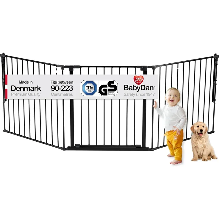 Baby Dan Konfigurationsgitter / Kaminschutzgitter Flex L, 90 - 223 cm - Hergestellt in Dänemark und vom TÜV GS geprüft, Farbe: Anthrazit