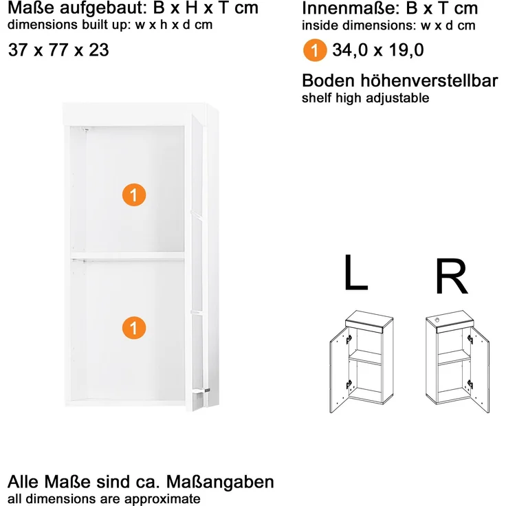 Trendteam 'Amanda' Hängeschrank, Holz, 77 x 23 x 37 cm, Weiß – Bild 3