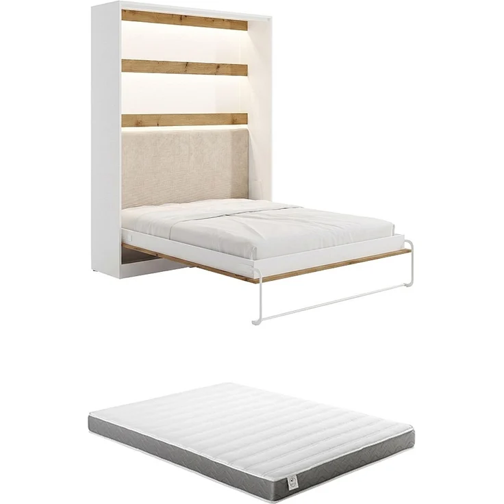 Vente-unique - RAPILI - Schrankbett - Metall - Naturfarben hell, Weiß - 159 x 239.2 x 225.2 cm – Bild 7