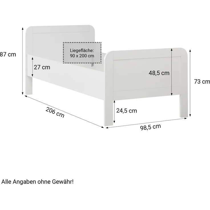 Komfortbett 90x200 mit Lattenrost Seniorenbett Höhenverstellbar Holzbett Einzelbett Weiß Hohes Bett Bettgestell – Bild 1