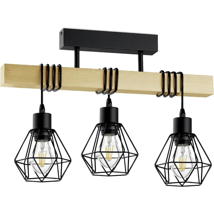 Eglo 43131 Hängeleuchte TOWNSHEND 5 Stahl schwarz, Holz braun E27 3X40W L:55cm B:20cm H:36cm dimmbar – Bild 1