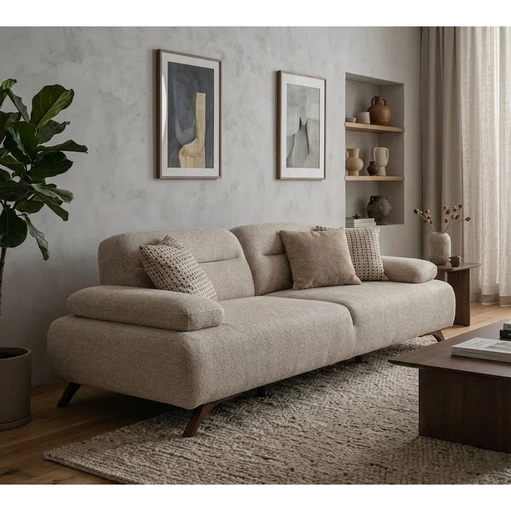 JVmoebel Polstergarnitur Moderne Wohnzimmermöbel Beige Holzgestell Komfortabel Entspannend, (3-tlg), Made in Europa – Bild 3