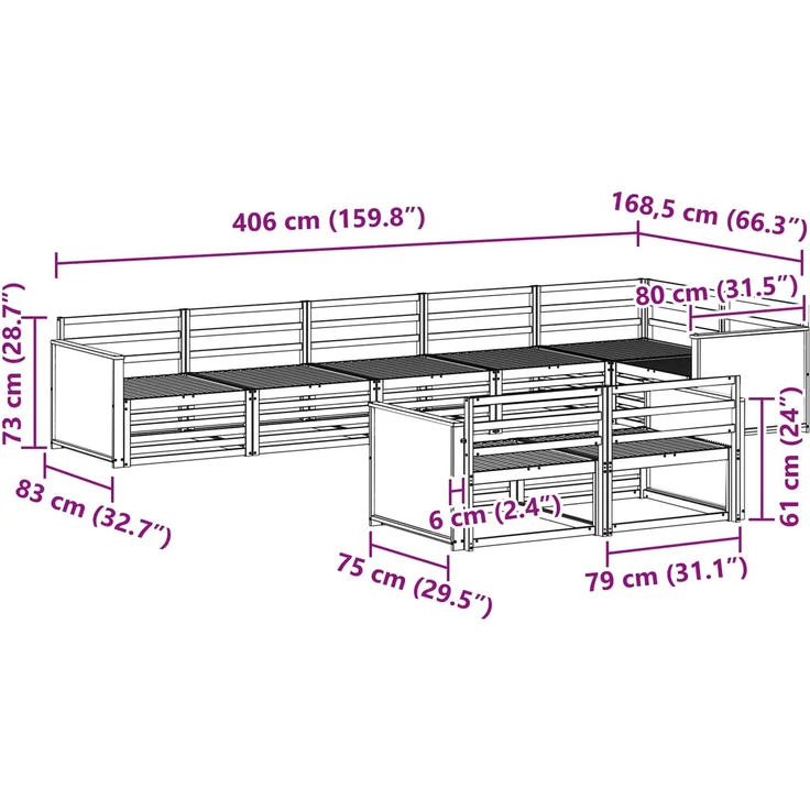 vidaXL Outdoor-Sofagarnitur 8 stk. 8-Sitzer Natur Massivholz Akazie 3383502 – Bild 7