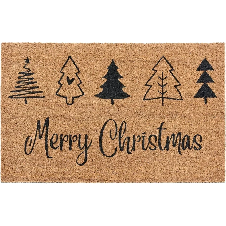 Hanse Home Kokos Fußmatte Weihnachten für Innen und Außen - Schmutzfangmatte Natur, Kokosmatte Outdoor Merry Christmas, Wetterfest und rutschfest für Flur, Terrasse, Eingangsbereich - 45x75 cm