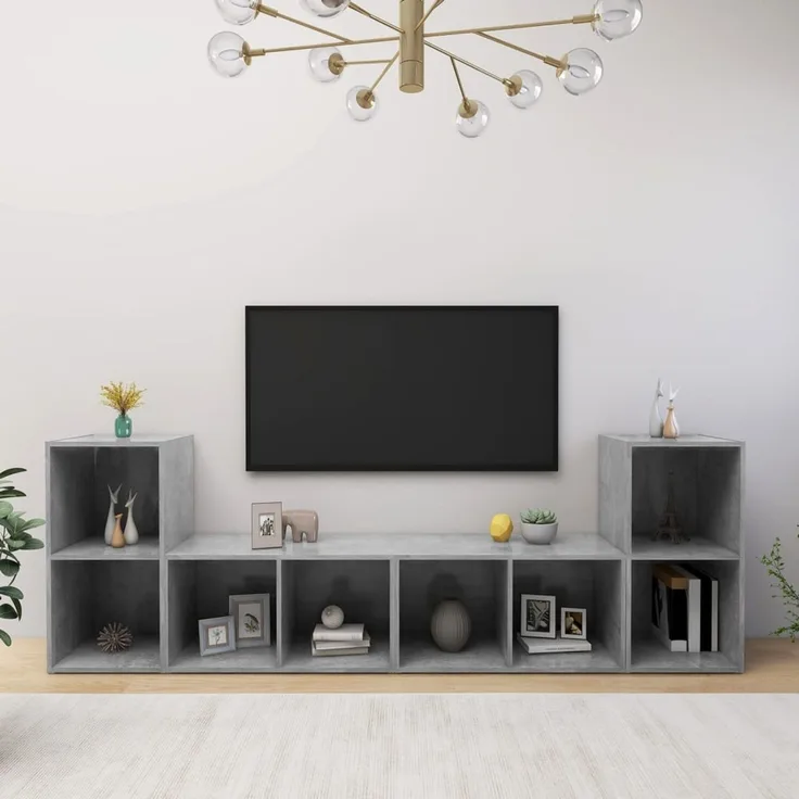 4 pcs TV-Schrank, Fernsehschrank Betongrau 72x35x36,5 cm Holzwerkstoff