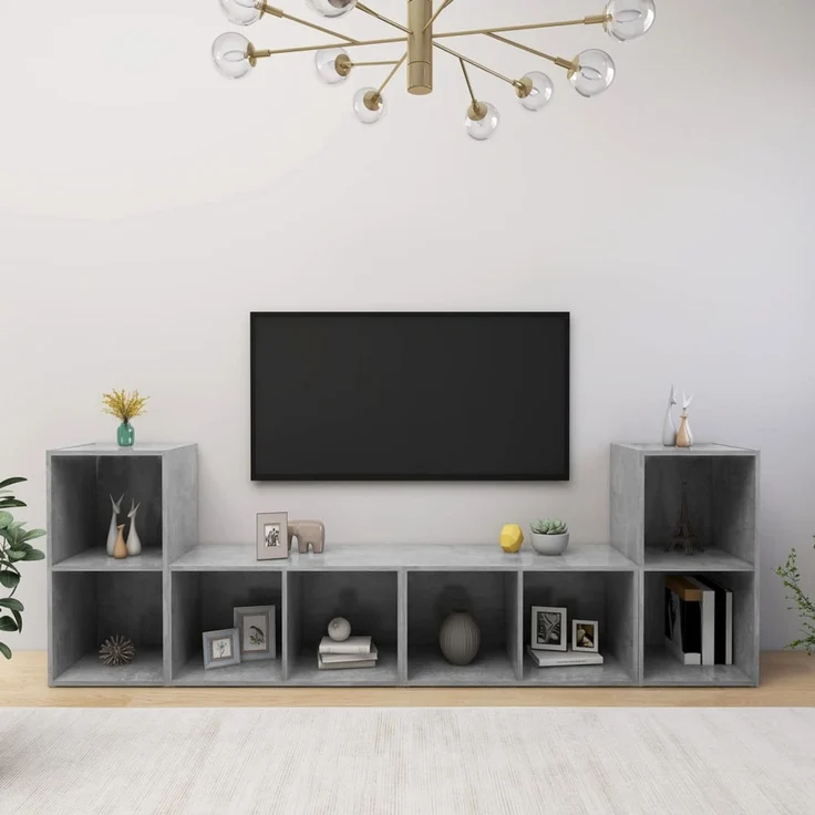 4 pcs TV-Schrank, Fernsehschrank Betongrau 72x35x36,5 cm Holzwerkstoff – Bild 1
