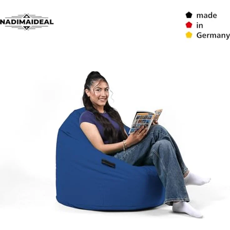 Nadimaideal Sitzsack Tropfenform Kastanie | Bodenkissen für Kinder & Erwachsene | Indoor & Outdoor | Gaming Sitzsack - Sitzkissen - Beanbag | Füllung EPS Perlen (Marineblau, XXL-Durchmesser 88 cm) – Bild 7