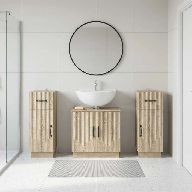 vidaXL 3-teiliges Badezimmer-Schranksystem HOORN 3 stk. Sonoma-Eiche 3418037 – Bild 1