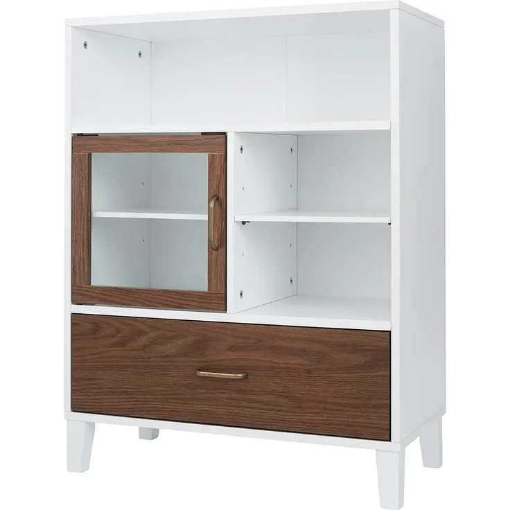 Elegant Home Fashions Tyler Holz Badezimmer Freistehender Aufbewahrungsschrank 33 x 66 x 86,8 cm Mit Schublade & Regalen 2 Ton Weiß/Braun EHF-F0010, White/Natural Wood, One Size