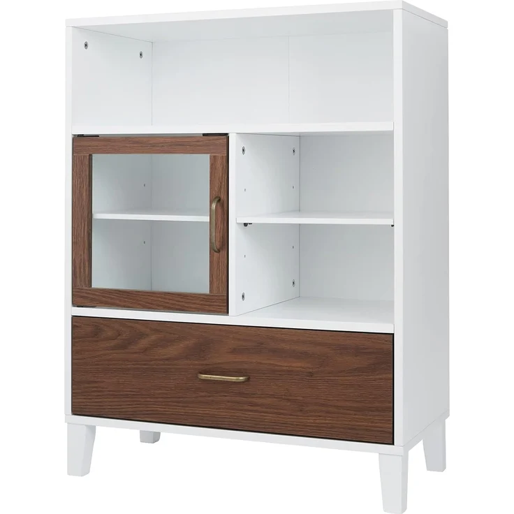 Elegant Home Fashions Tyler Holz Badezimmer Freistehender Aufbewahrungsschrank 33 x 66 x 86,8 cm Mit Schublade & Regalen 2 Ton Weiß/Braun EHF-F0010, White/Natural Wood, One Size – Bild 1