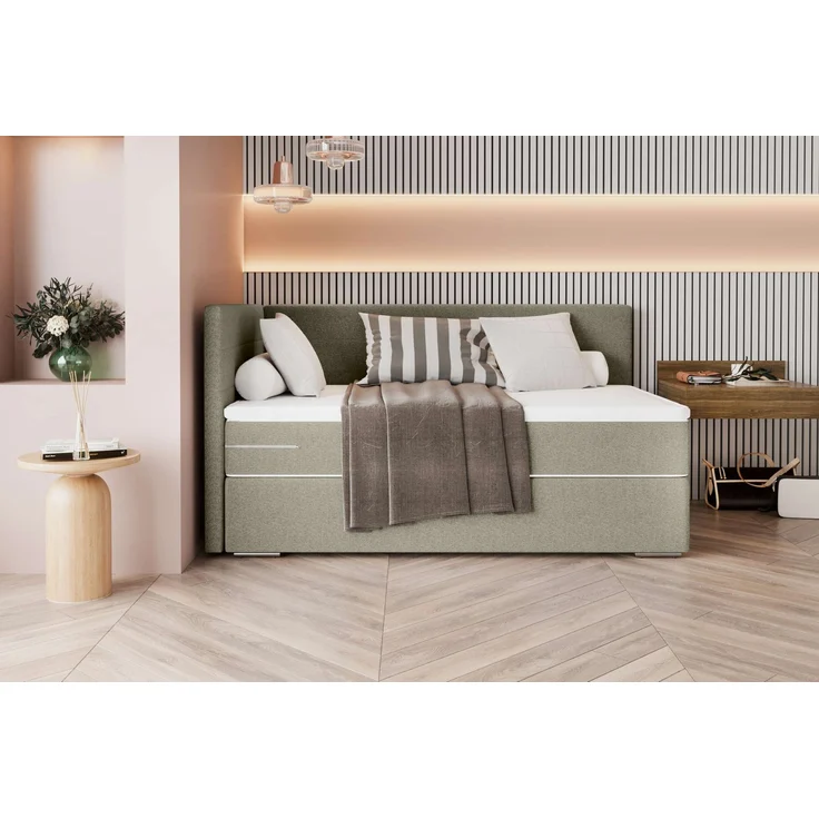 99rooms Phönix Mini Plus Boxspringbett 120x200 cm Webstoff MALMO_NEW Beige Seitenteil links – Bild 1
