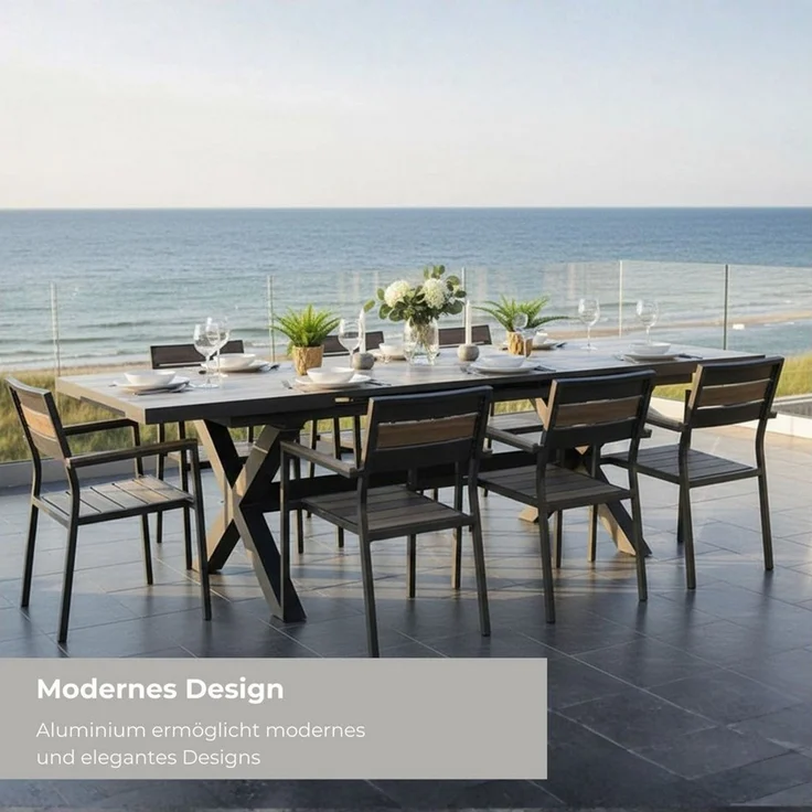 osoltus Gartentisch Alu Ausziehtisch Keramikfliesen 202/263 x 101 cm Dunkelgrau – Bild 3