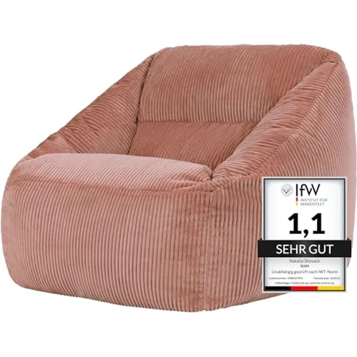 Icon Natalia Sitzsack Sessel für Erwachsene, Rosa, Flauschiger Cord Stoff, Riesen Sitzsack Cord mit Füllung, Bean Bag Chair, Bequemer Sessel Wohnzimmer, Lounge, Schlafzimmer, Büro – Bild 6