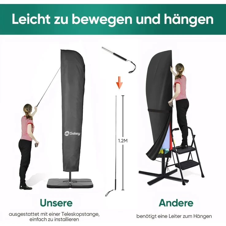 Sekey Schutzhülle für Ampelschirm / Sonnenschirm, Abdeckhauben für Sonnenschirm | 265×48/70 cm – 100% Wasserdichter Polyester, UV-Beständig – Bild 5